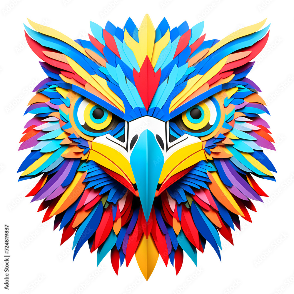 Colorful eagle furious face with an owl head in PNG Colorful eagle furious face with an owl head in PNG