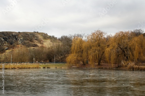 Photography Prague's Džbán swimming pool in winter, a natural outdoor swimming pool located in the beautiful location of the Divoká Šárka nature reserve