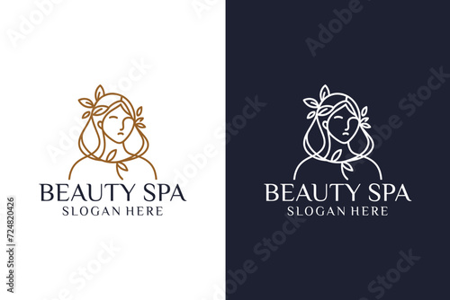 Beauty logo with woman style, flower, logo, woman, beauty queen woman logo Premium Vector. SPA, Fashion, Makeup