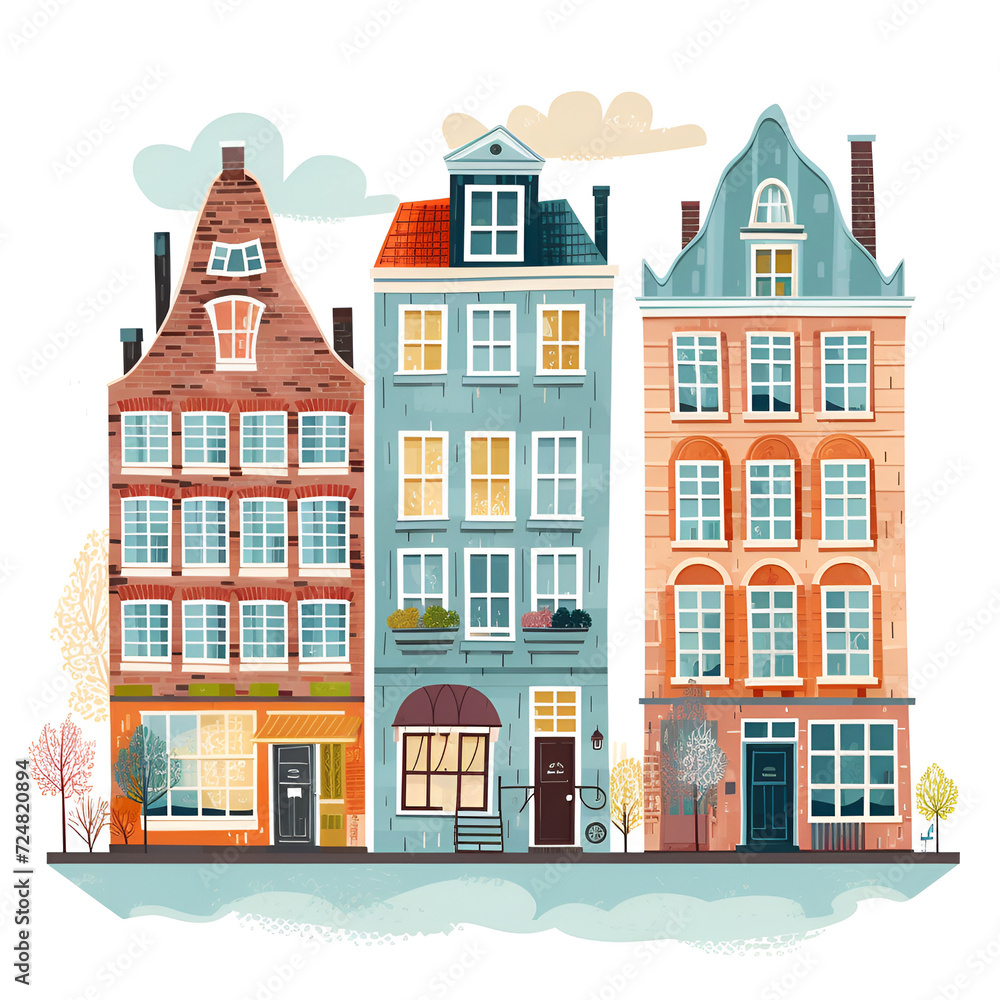 Amsterdam City Clipart Watercolor Design, Ai generative