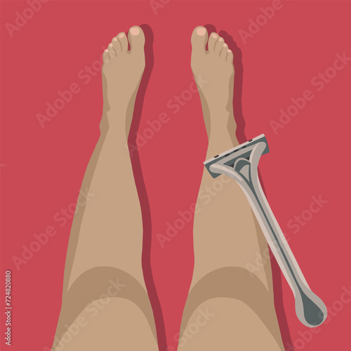 Vector isolated illustration of shaving legs.