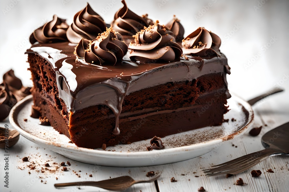 Indulgent chocolate dessert, stacked high with sweetness Indulgent chocolate dessert, stacked high with sweetness