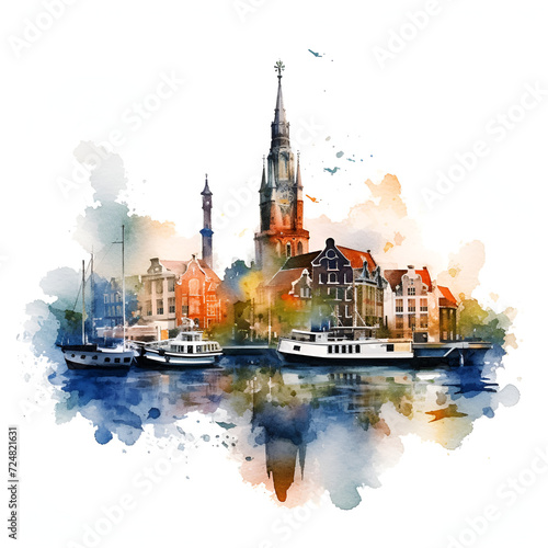 Amsterdam City Clipart Watercolor Design  Ai generative