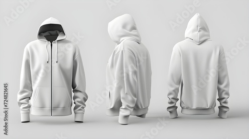 Hoodies, UP, White, 3D render Full Zipper Blank male hoodie sweatshirt long sleeve, men's photo