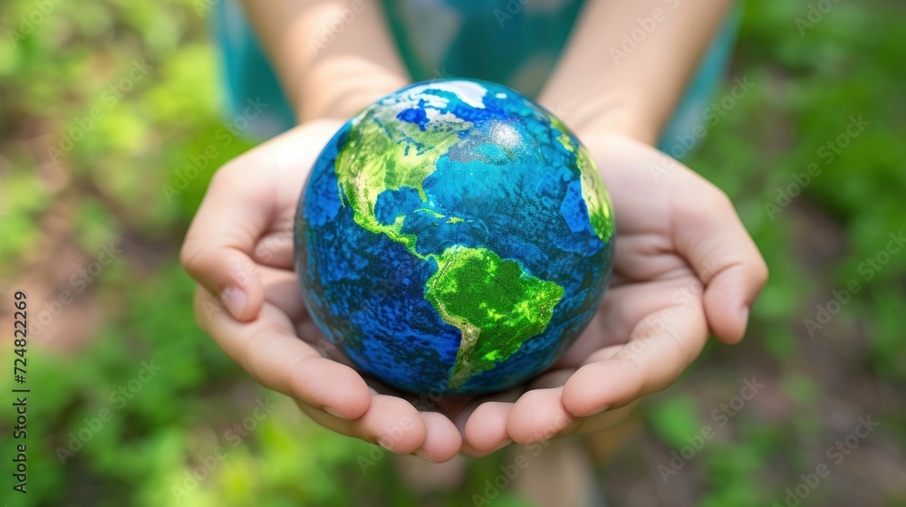 Eco Friendly Blue and green globe in the palm of hands, close up, stock photo Eco Friendly Blue and green globe in the palm of hands, close up, stock photo