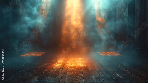 Abstract Floor Scene with Mist or Fog, Spotlight and Display