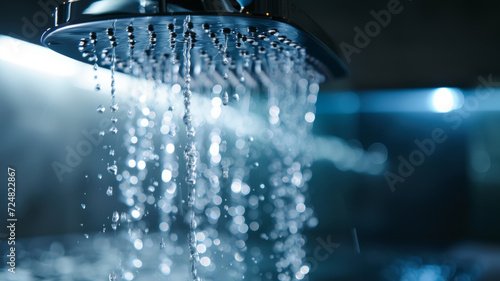 Close-up of water drops flowing from a shower head