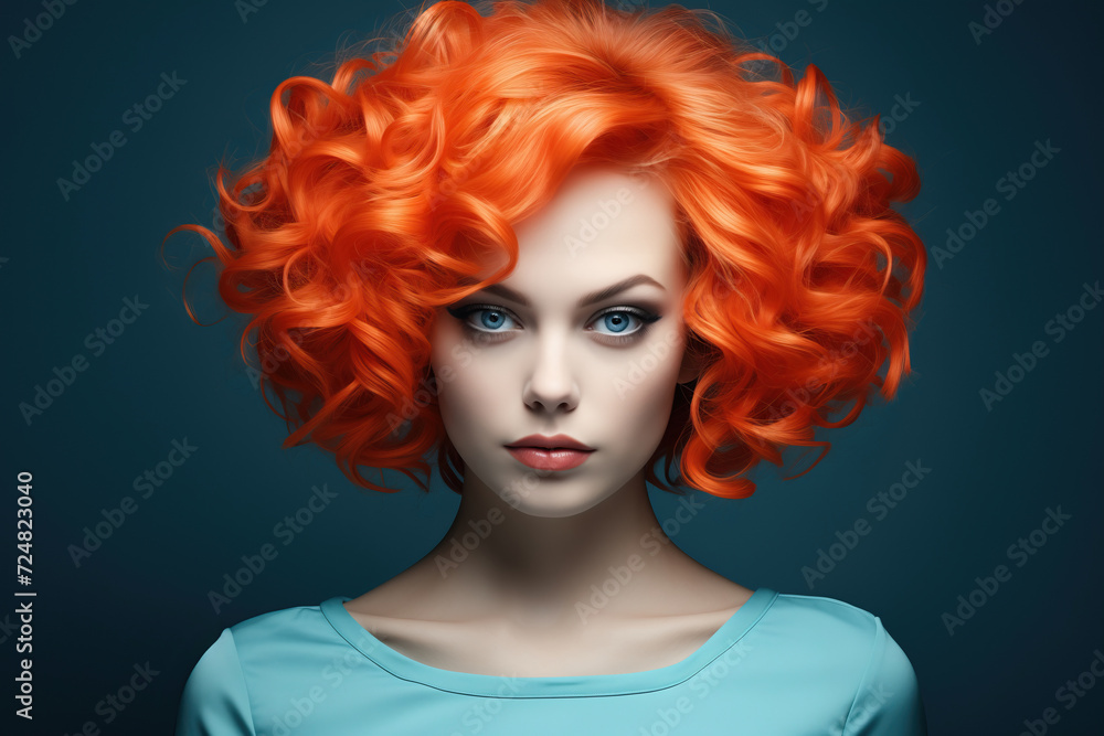 A mesmerizing portrait capturing the captivating presence of a woman with vibrant red hair and piercing blue eyes. Fashion Style Cover Magazine and Wallpaper