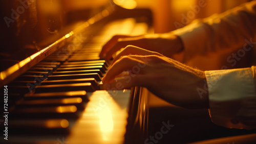 Close-up of the skillful hands of a pianist
