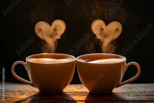 Heart-shaped smoke coming from hot drinks