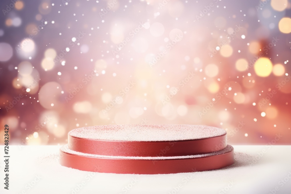 3D Podium with background soft bokeh, podium for product presentation, geometric shape for product display presentation, stage showcase, promotion display, Christmas, New year. 3D Podium with background soft bokeh, podium for product presentation, geometric shape for product display presentation, stage showcase, promotion display, Christmas, New year.