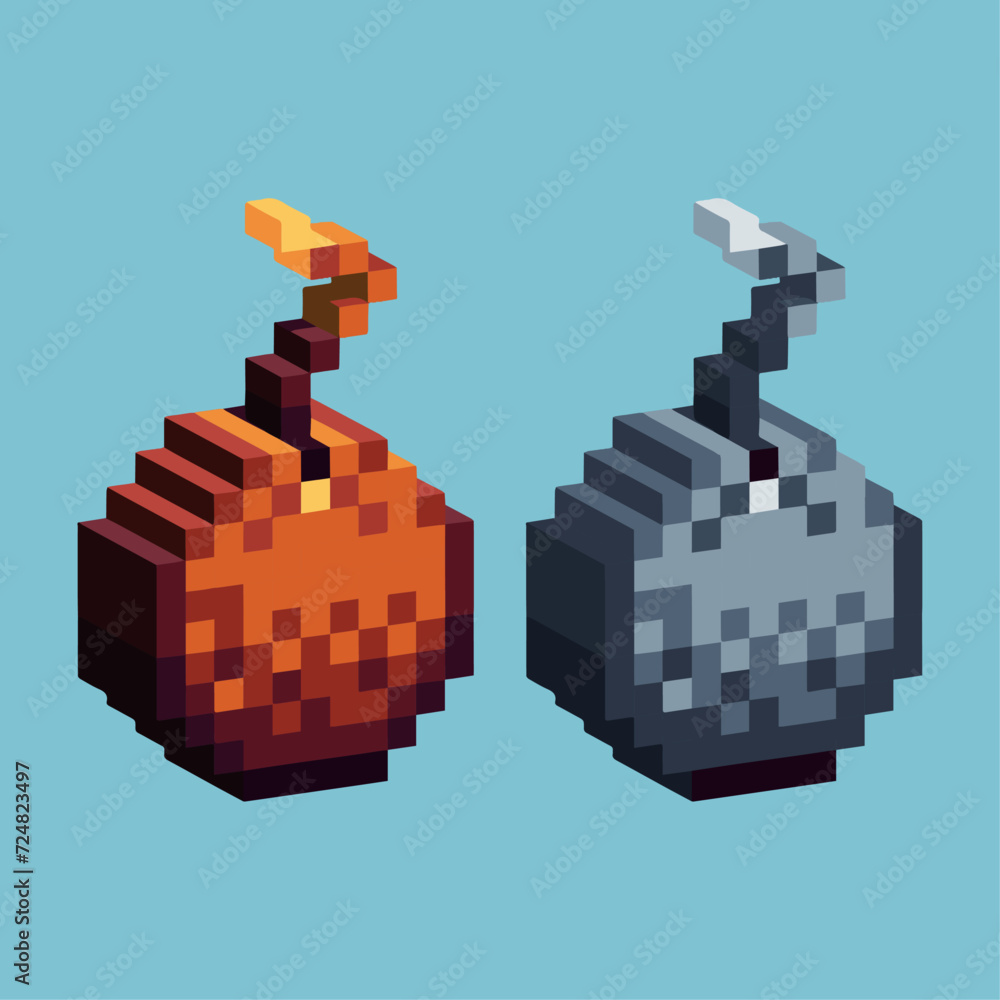 Naklejka premium Isometric Pixel art 3d of bomb icon for items asset.Bomb icon on pixelated style.8bits perfect for game asset or design asset element for your game design asset. 