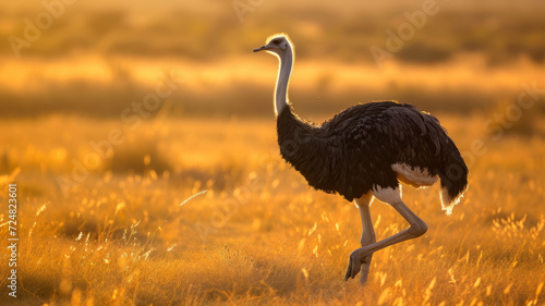 Beautiful ostrich in the middle of a field