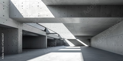 Modern Concrete Architecture  3D Render with Empty Wall and Floor  Car Presentation Background