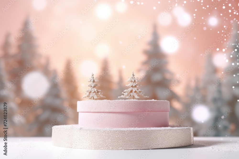 3D Podium with background soft bokeh, podium for product presentation, geometric shape for product display presentation, stage showcase, promotion display, Christmas, New year. 3D Podium with background soft bokeh, podium for product presentation, geometric shape for product display presentation, stage showcase, promotion display, Christmas, New year.