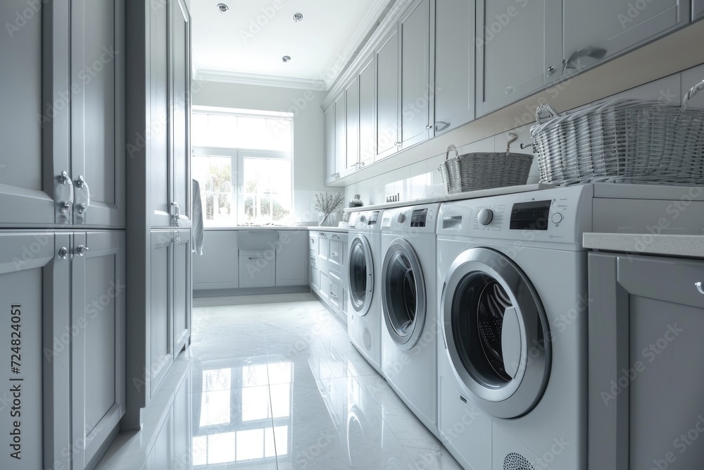 American Style Laundry Room Interior in Grey with Empty Space Stock ...