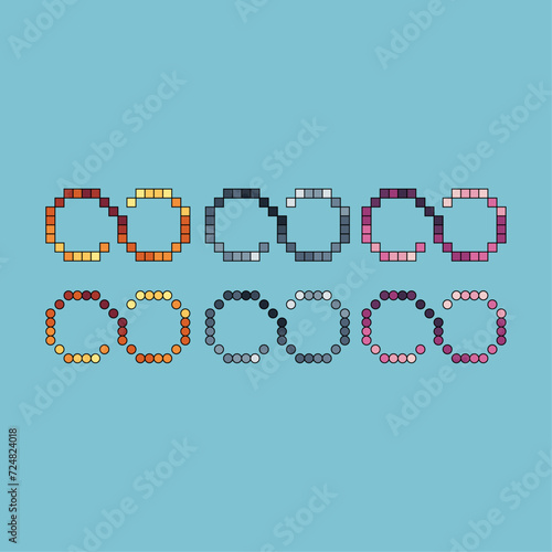 Pixel art stroke sets icon of Infinity sign variation color. unlimited icon on pixelated style. 8bits perfect for game asset or design asset element for your game design. Simple pixel art icon asset.