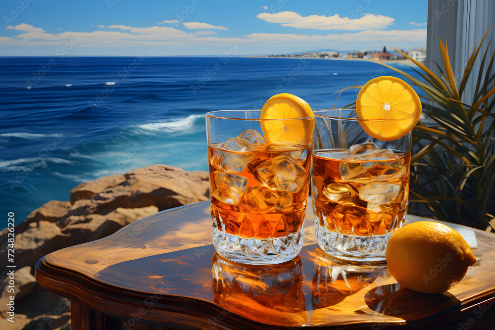 Alcoholic drinks on a side table Alcoholic drinks on a side table