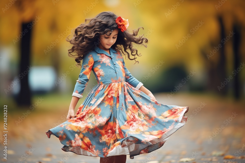 girl twirling in floral dress