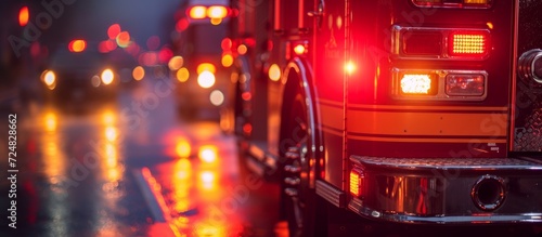 A photograph of the flashing lights and sirens on a fire truck in close proximity. photo