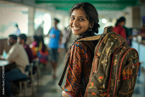 Indian female students at the school bokeh style background