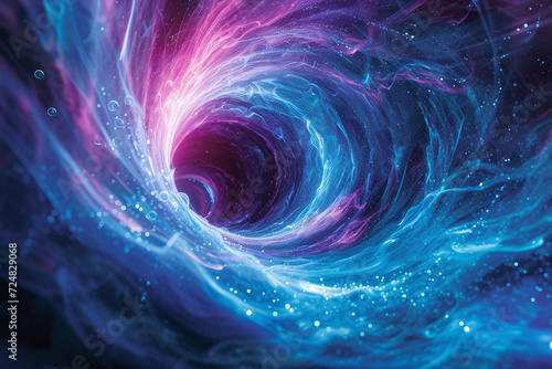 Vibrant interstellar vortex with swirling neon lights in the cosmic void