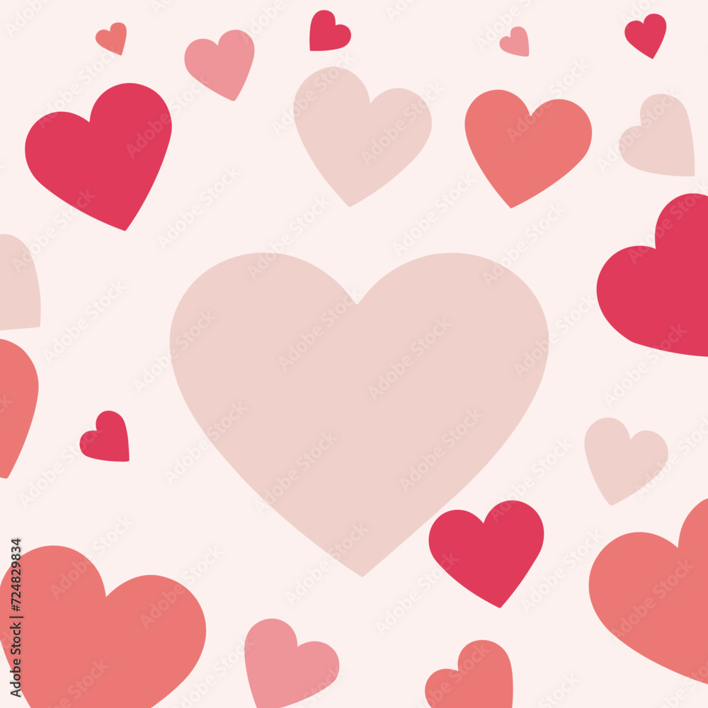 Vector illustration of red hearts on a pink background. Romantic and affectionate design for Valentine’s Day or love themed graphics, Simple, Flat Style
