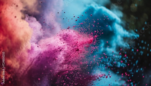 Coloured powder explosion. Abstract closeup dust.