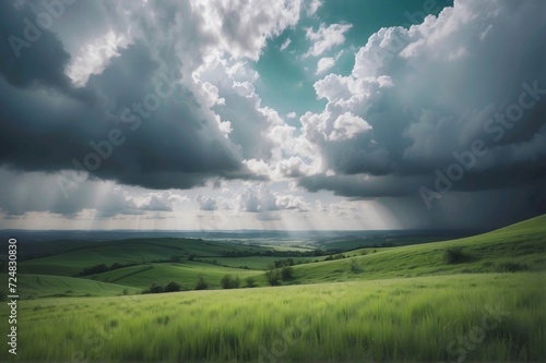 Beautiful view of green landscape against cloudy sky