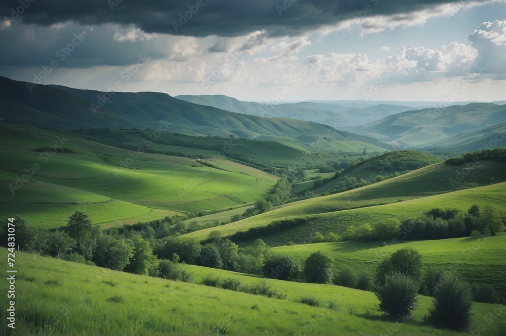 Beautiful view of green landscape against cloudy sky
