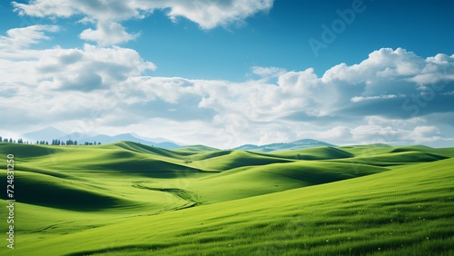 Breathtaking High-Depth Landscape: Rolling Green Hills and Majestic Mountains