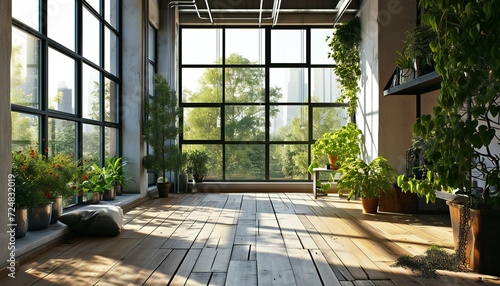 Empty room of a modern contemporary loft with a plants