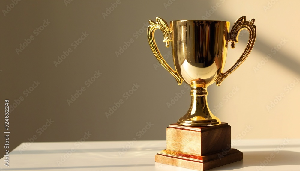 First place gold trophy cup on the table