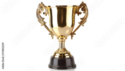 First place gold trophy cup on the table