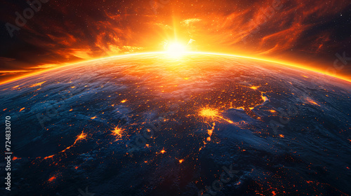 Captured from Space, Orbital Marvel Earth's Sunrise , Showcasing the Spectacle of the Sun's Golden Rays 