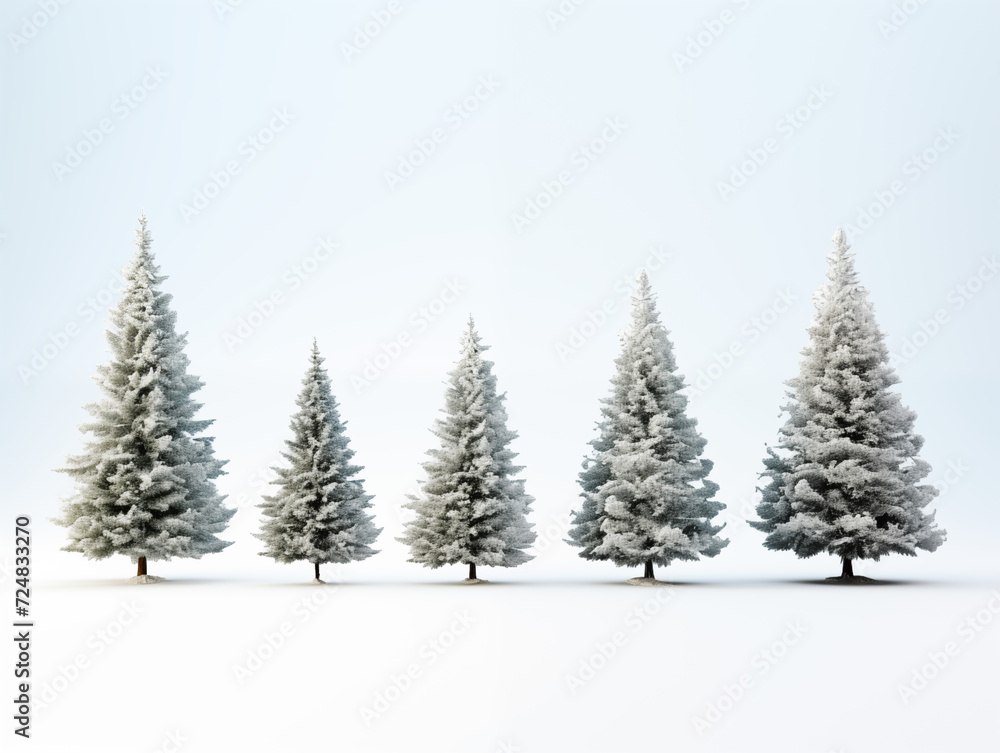 Christmas trees on snow background. Winter snows mark the start of Christmas and New Year celebrations.