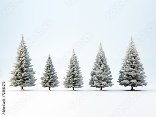 Christmas trees on snow background. Winter snows mark the start of Christmas and New Year celebrations. © ongart