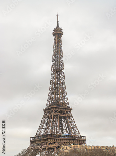 Nice scenery of Eiffel Tower and Seine River in Paris at Afternoon. Destinations in Europe. Space for text, Selective focus. © num