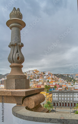 Las Palmas, Gran Canaria, the city and the hill seen from the upper terrace o...