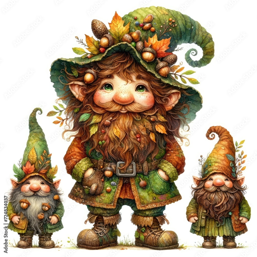 Gnomes, characters, whimsical, fantasy, magical, watercolor, fairytale