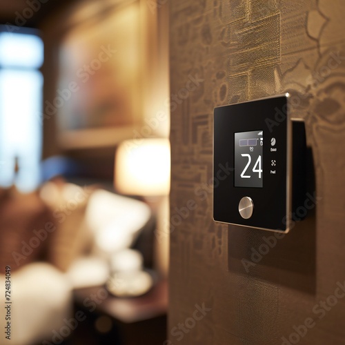 Modern digital programmable Thermostat in the house photo