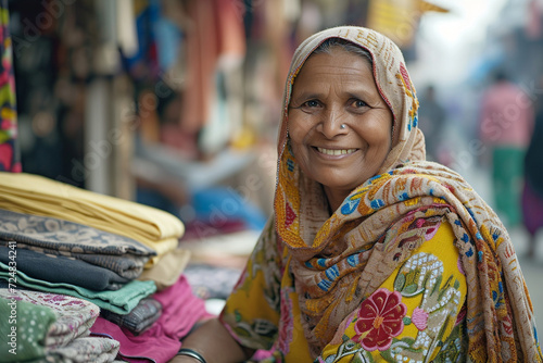 indian clothes seller woman bokeh style background