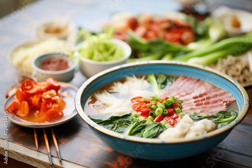 sichuan hot pot with meats and vegetables