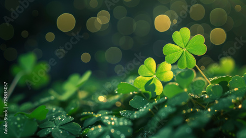 Clover Leaves with Sparkling Dewdrops.