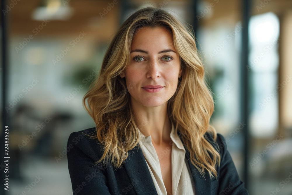Confident Businesswoman in Office Setting Confident Businesswoman in Office Setting