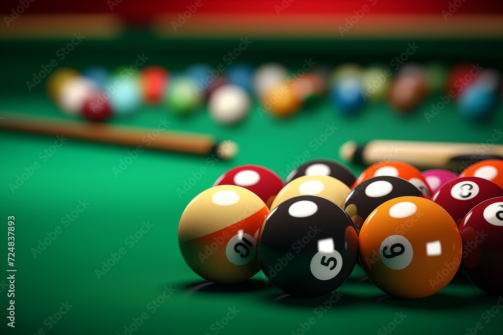 Billiard balls on a green pool table