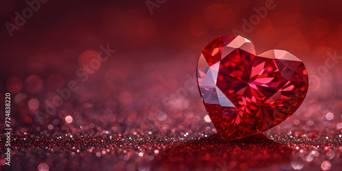 Red heart on bokeh background, valentine day concept