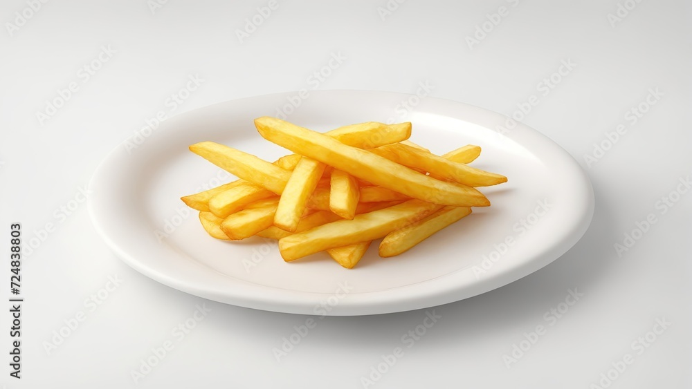 French fries plate on white Background in 8K Realism High Resolution French fries plate on white Background in 8K Realism High Resolution