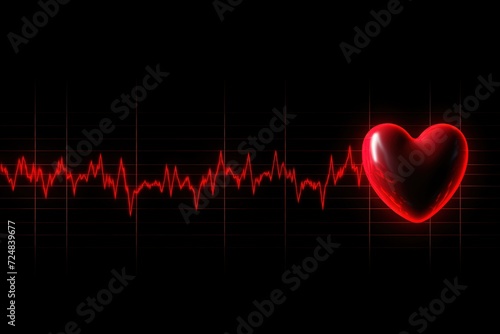 red cardiogram line with heart shape on black background