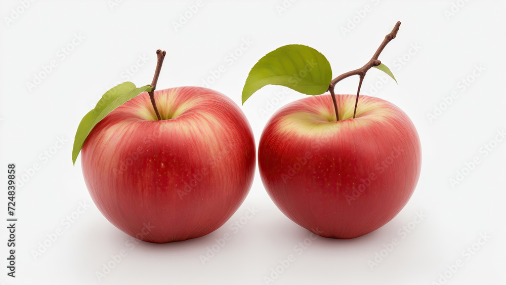 Two red apples on branch on white Background in 8K Realism High Resolution Two red apples on branch on white Background in 8K Realism High Resolution